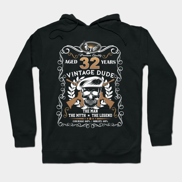 Skull Aged 32 Years Vintage 32 Dude Hoodie by Hsieh Claretta Art